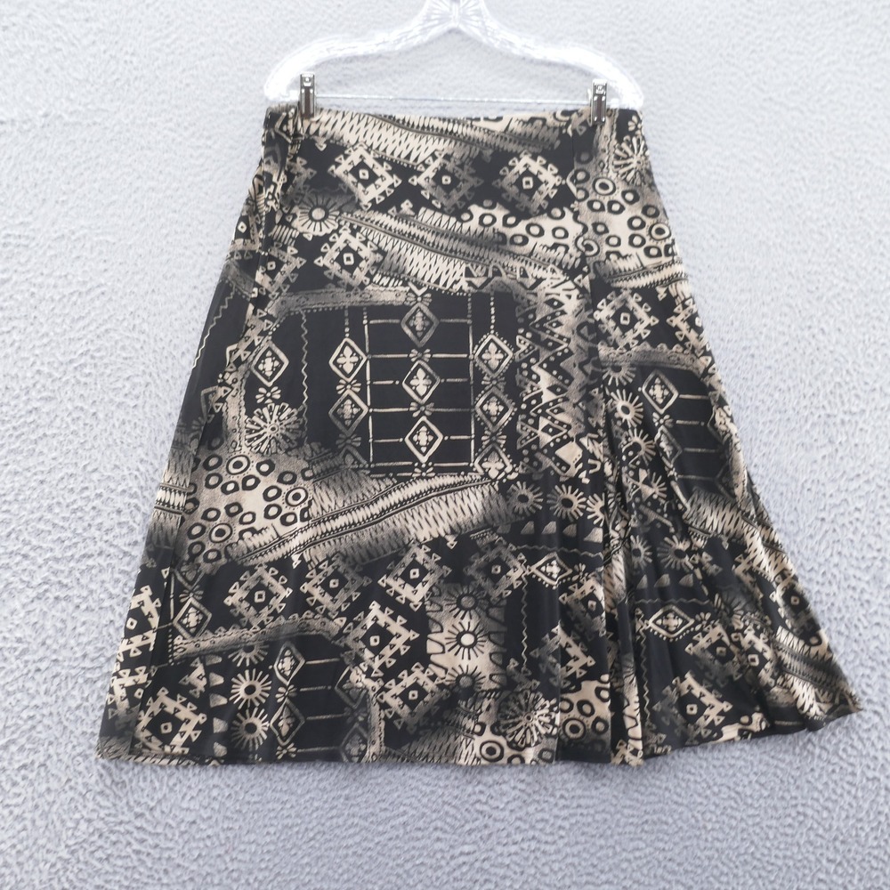 Chicos Women Travelers A-Line Skirt 3 Size 16 Black Gold Tribal Stretch Pull On